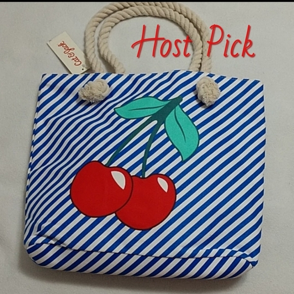 🍒Cherry Tote Bag Cat & Jack Nautical Beach Rope - Picture 9 of 10